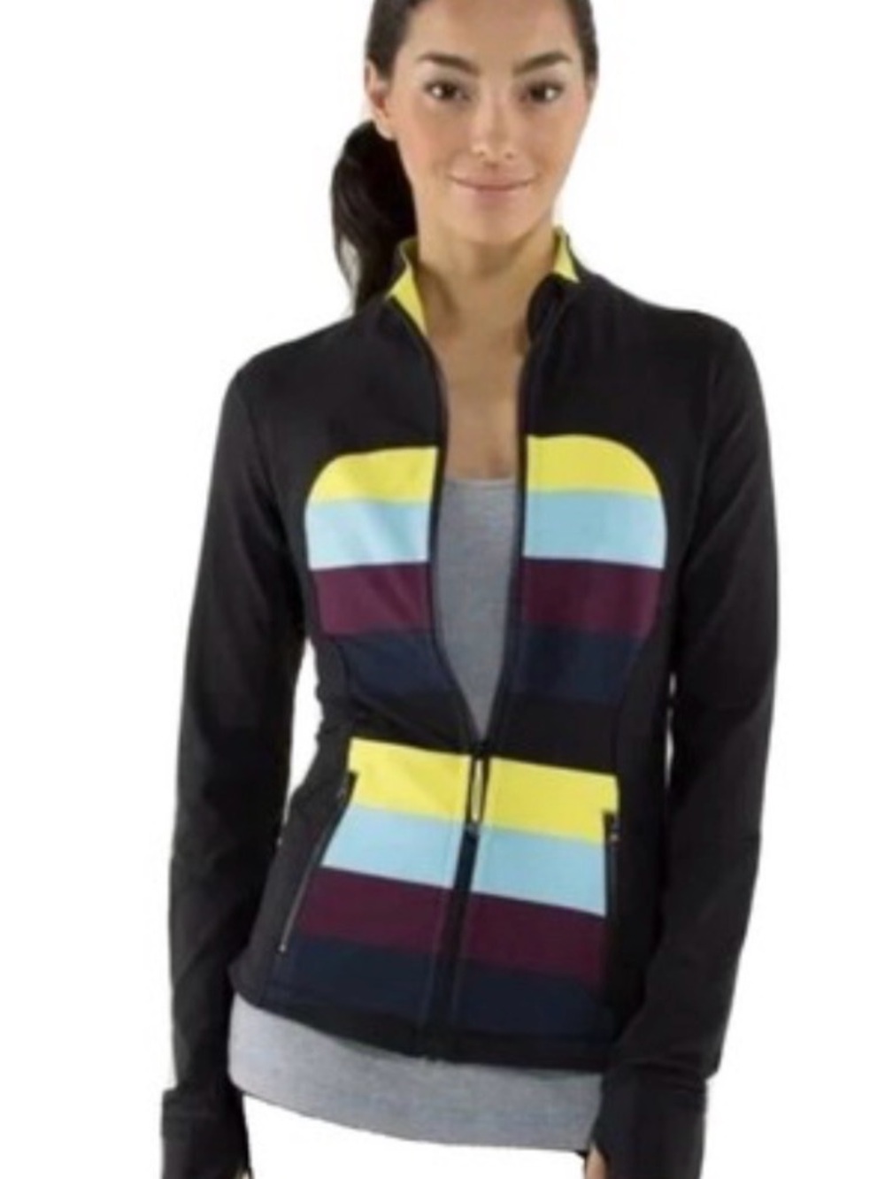 lululemon athletica Black Jacket with Yellow, Light Blue and Burgundy Panels